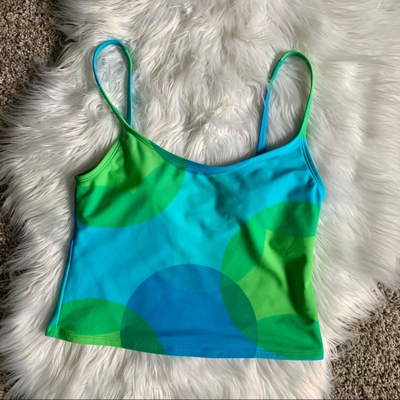 VTG Y2K Neón Green / Blue Swimsuit Crop Top - Picture 7 of 11